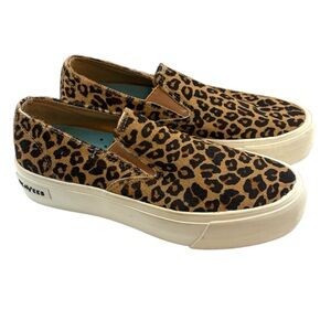SeaVees Baja Platform Mulholland Leopard Print Cowhide Slip Ons Women’s Size 7.5